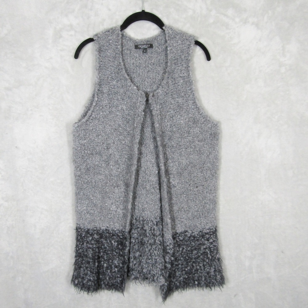 Gemelli Italy Womens Gray Boucle Knit Open Front Longline Vest Sweater Size M